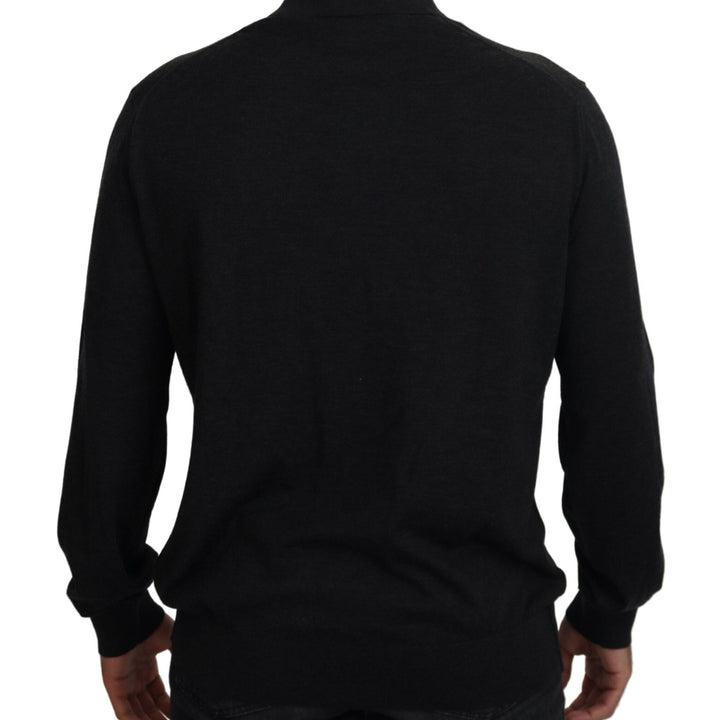 Dolce & Gabbana Black Cashmere Collared Pullover Sweater