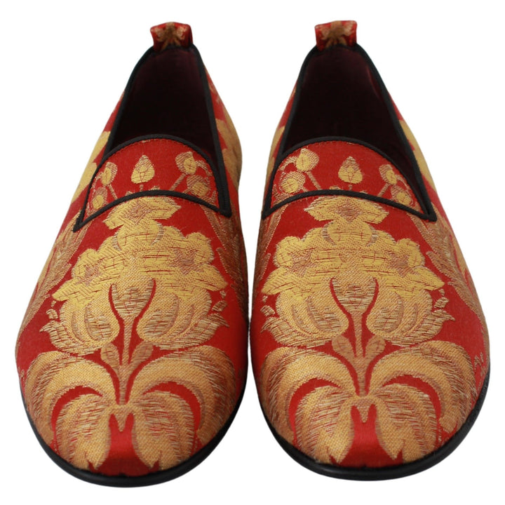 Dolce & Gabbana Red Gold Brocade Slippers Loafers Shoes