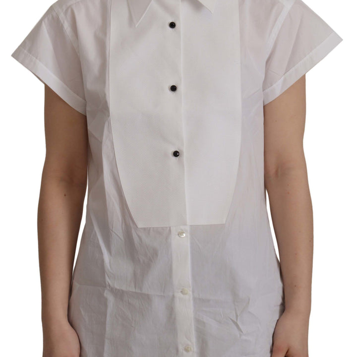 Dolce & Gabbana White Short Sleeve Tuxedo Formal Blouse Shirt