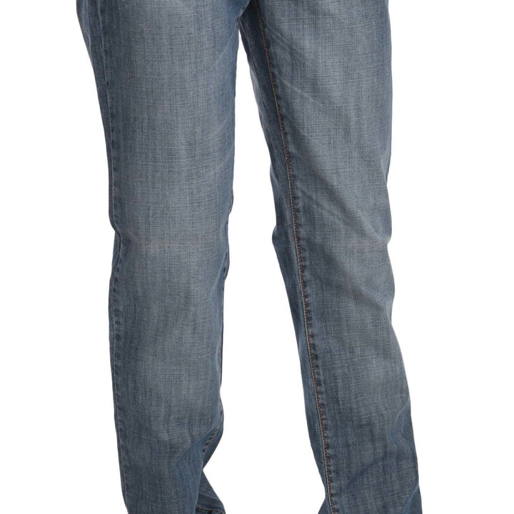 Just Cavalli Blue Washed Cotton Low Waist Slim Fit Denim Pants