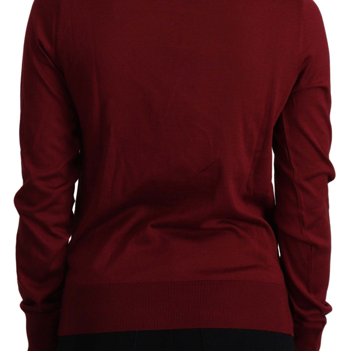 Dolce & Gabbana Maroon Silk Knitted Crewneck Cardigan Sweater