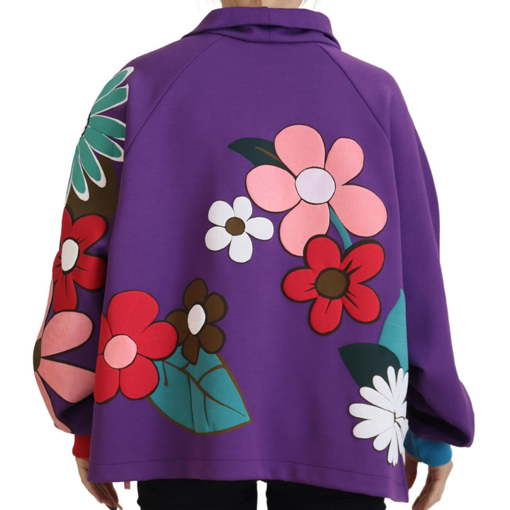 Dolce & Gabbana Purple Floral Print Pullover  Cotton Sweater