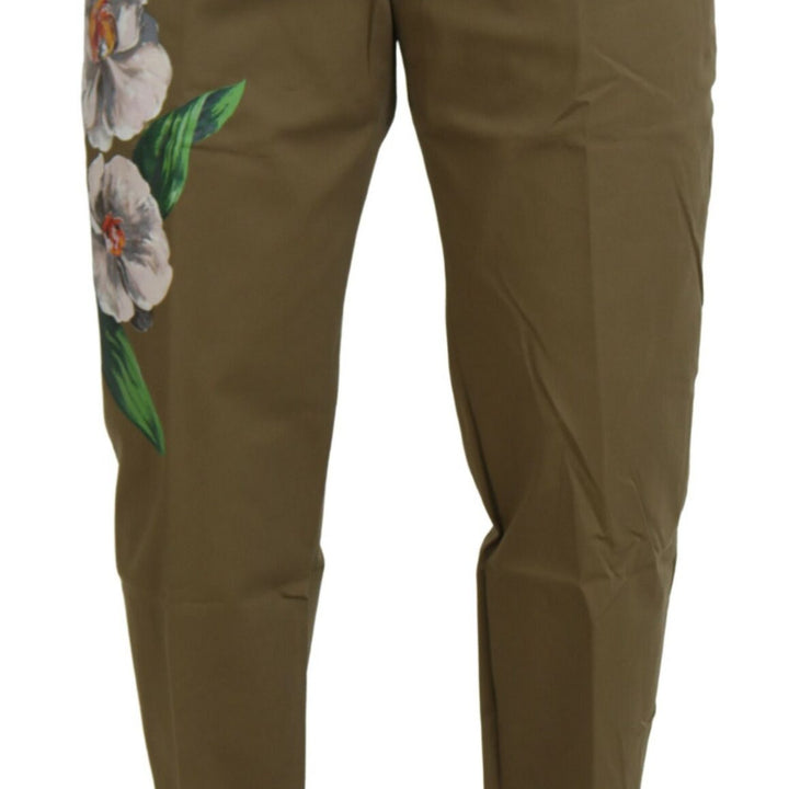 Dolce & Gabbana Beige Cotton Stretch Floral Chinos Pants