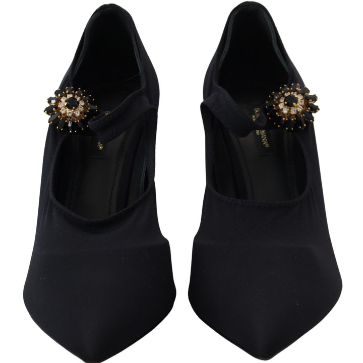 Dolce & Gabbana Black Socks Stretch Crystal Pumps Shoes