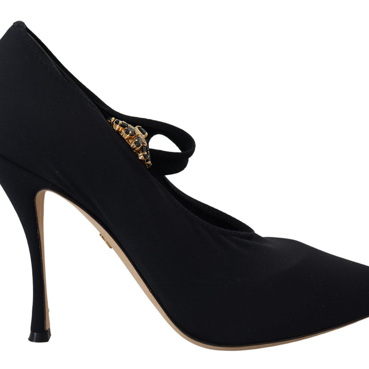 Dolce & Gabbana Black Socks Stretch Crystal Pumps Shoes