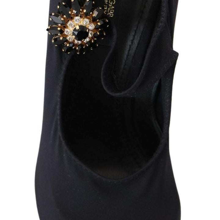 Dolce & Gabbana Black Socks Stretch Crystal Pumps Shoes