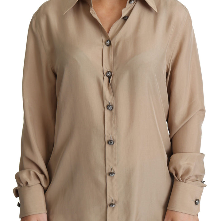 Dolce & Gabbana Beige Silk Shirt Decorative Buttons Top