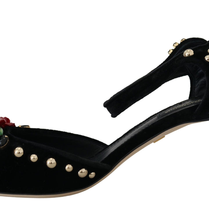 Dolce & Gabbana Black Pearl Crystal Vally Heels Sandals Shoes