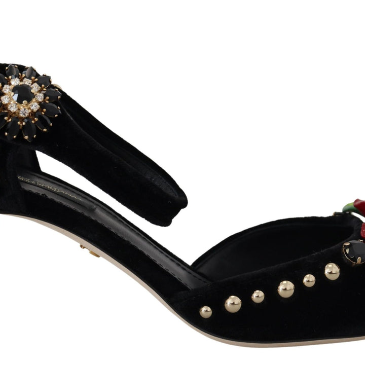 Dolce & Gabbana Black Pearl Crystal Vally Heels Sandals Shoes