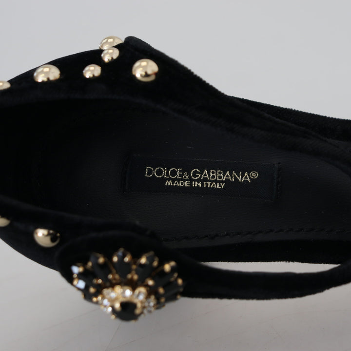 Dolce & Gabbana Black Pearl Crystal Vally Heels Sandals Shoes