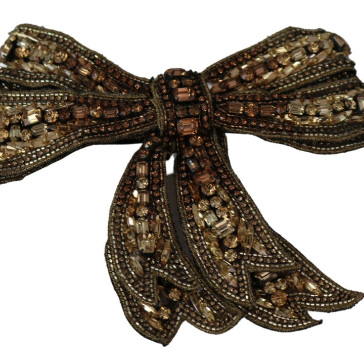 Dolce & Gabbana Gold Tone Silk Rhinestone Embellished Women Bowtie