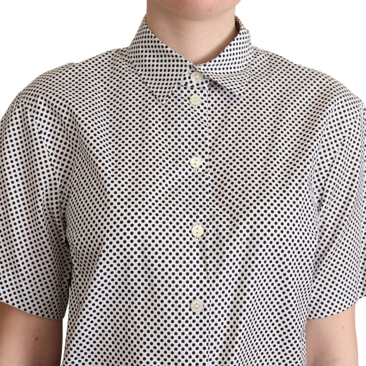 Dolce & Gabbana Black Polka Dot Collared Shirt White