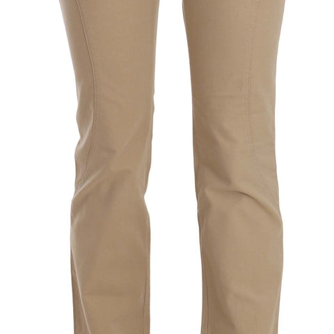Just Cavalli Beige Cotton Mid Waist Straight Trousers Pants