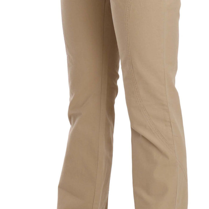 Just Cavalli Beige Cotton Mid Waist Straight Trousers Pants