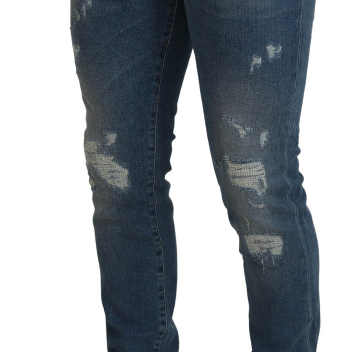 Dolce & Gabbana Blue Slim Fit Tattered Cotton Denim Jeans