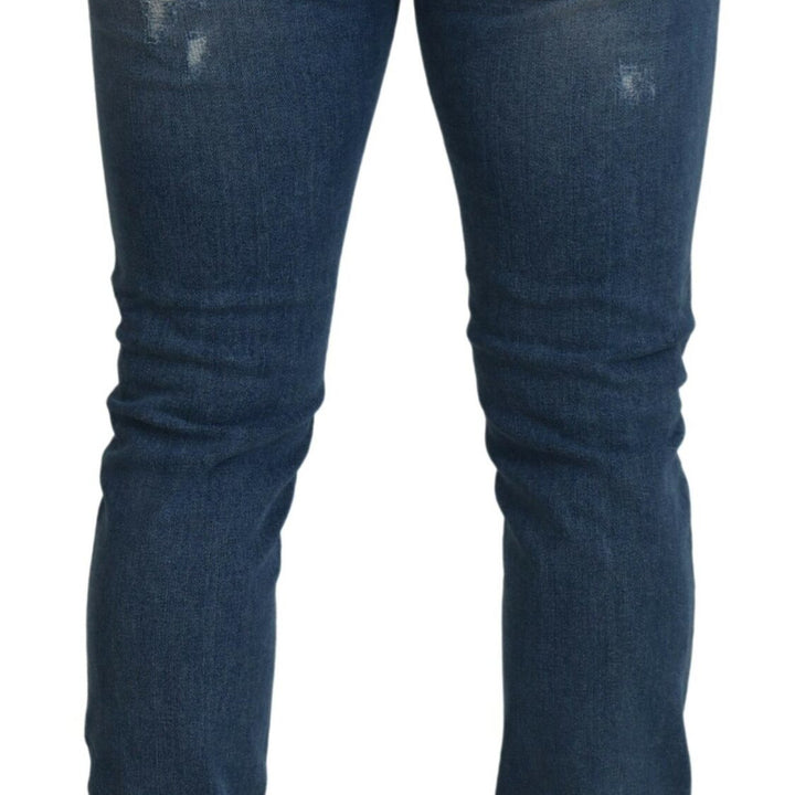 Dolce & Gabbana Blue Slim Fit Tattered Cotton Denim Jeans