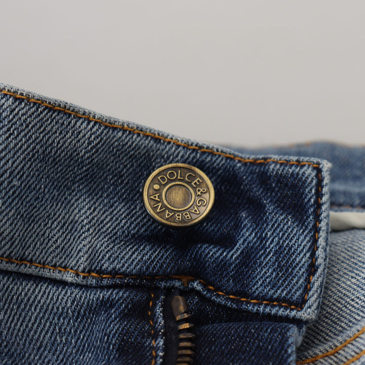 Dolce & Gabbana Blue Slim Fit Tattered Cotton Denim Jeans