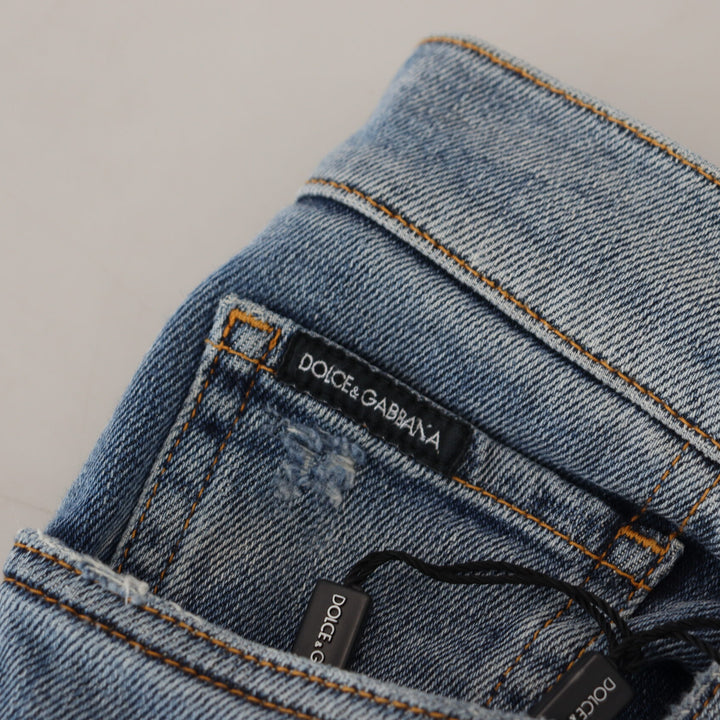Dolce & Gabbana Blue Slim Fit Tattered Cotton Denim Jeans