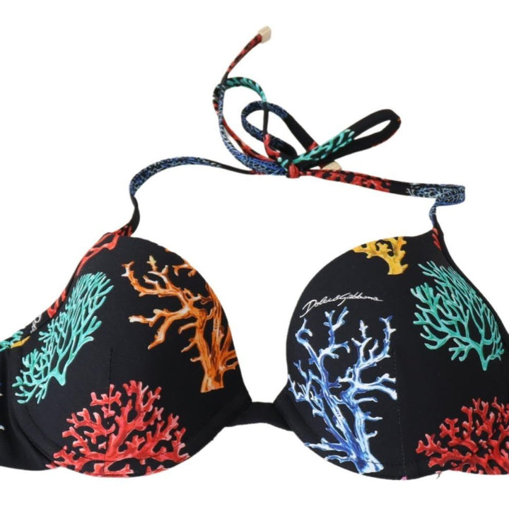 Dolce & Gabbana Black Corals Print Women Beachwear Bikini Tops