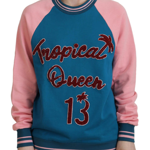 Dolce & Gabbana Blue Pink Queen Sequin Crystal Sweater