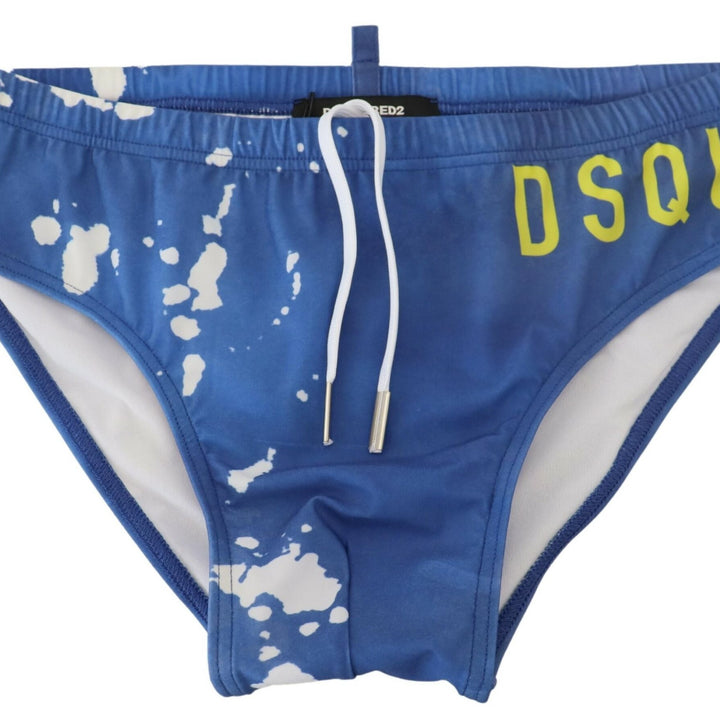 Dsquared² Blue White Logo Print Men Swim Brief Swimwear