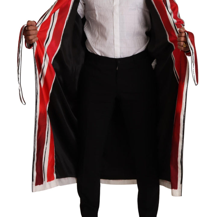 Dolce & Gabbana Red White Striped Silk Mens Night Gown Robe