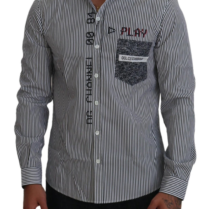 Dolce & Gabbana Gray White Striped Slim Fit Shirt