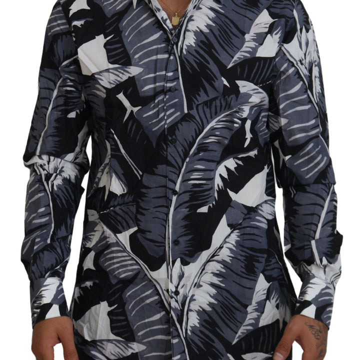 Dolce & Gabbana Gray Blue Banana Leaf Slim Fit Shirt