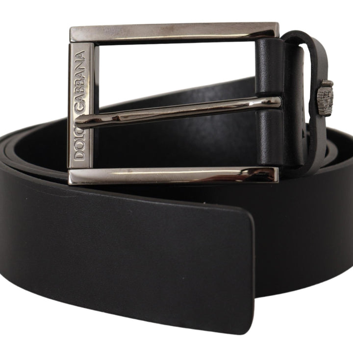 Dolce & Gabbana Black Calf Leather Engraved Crown Logo Buckle Belt