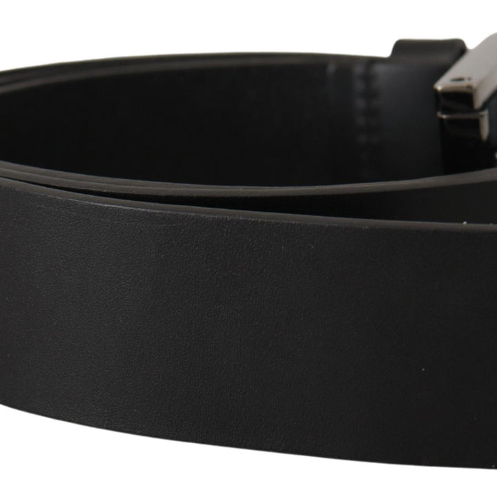 Dolce & Gabbana Black Calf Leather Engraved Crown Logo Buckle Belt