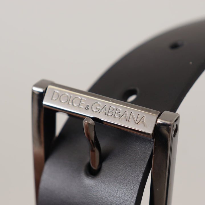 Dolce & Gabbana Black Calf Leather Engraved Crown Logo Buckle Belt