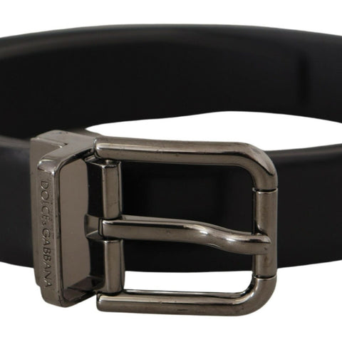 Dolce & Gabbana Black Calf Leather Logo Engraved Metal Buckle Belt