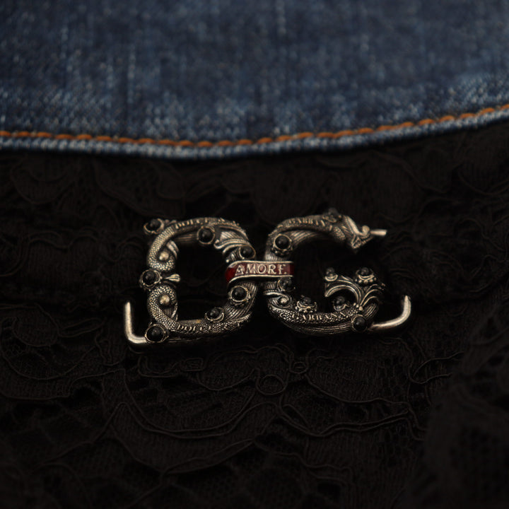 Dolce & Gabbana Black Floral Lace Front Skinny Denim Jeans