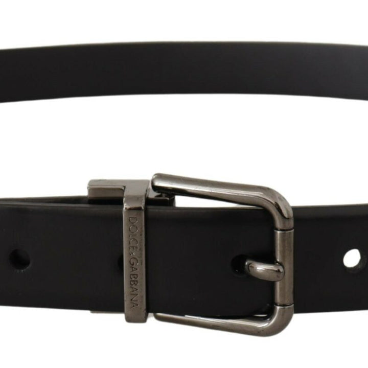 Dolce & Gabbana Black Calf Leather Logo Engraved Metal Buckle Belt