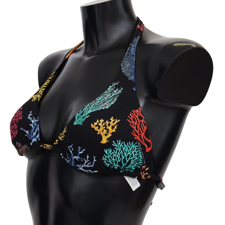 Dolce & Gabbana Black Corals Print Women Beachwear Bikini Tops