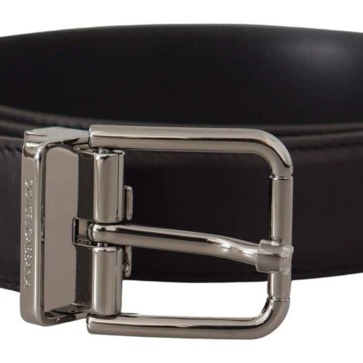 Dolce & Gabbana Black Calf Leather Logo Engraved Metal Buckle Belt