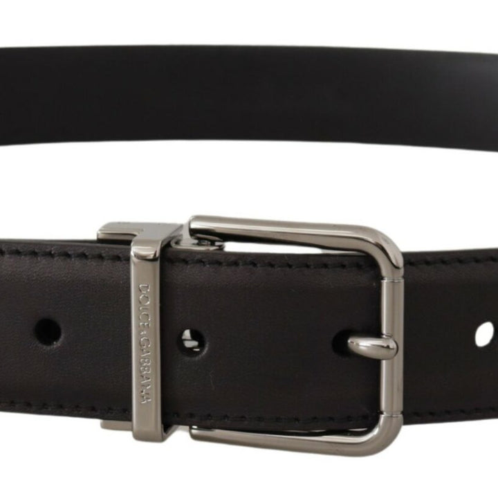 Dolce & Gabbana Black Calf Leather Logo Engraved Metal Buckle Belt