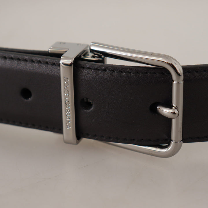 Dolce & Gabbana Black Calf Leather Logo Engraved Metal Buckle Belt