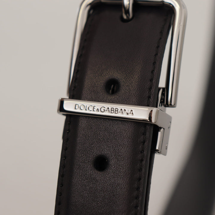 Dolce & Gabbana Black Calf Leather Logo Engraved Metal Buckle Belt