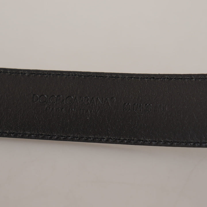 Dolce & Gabbana Black Calf Leather Logo Engraved Metal Buckle Belt