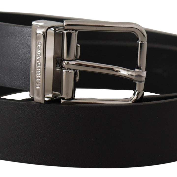 Dolce & Gabbana Black Calf Leather Logo Engraved Metal Buckle Belt