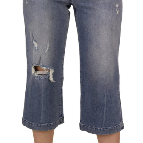 Dolce & Gabbana Blue Washed High Waist Cropped Denim Jeans