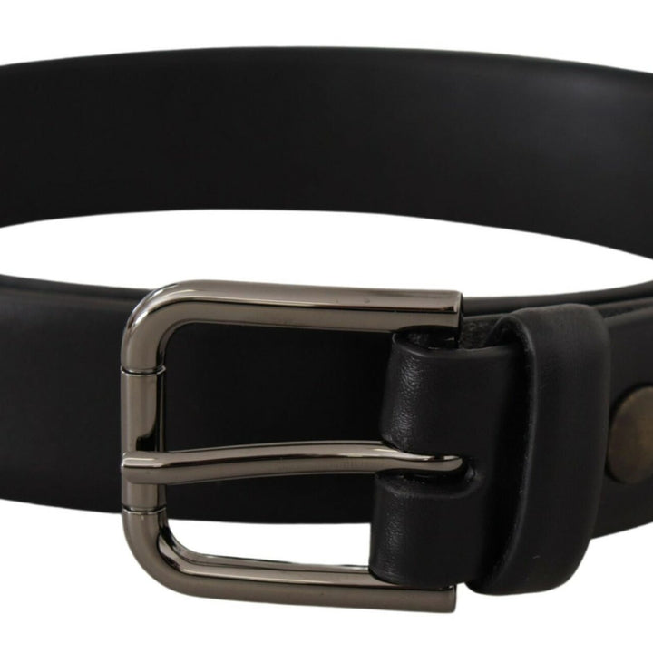 Dolce & Gabbana Black Calf Leather Classic Logo Metal Buckle Belt