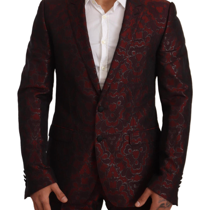 Dolce & Gabbana Red Brocade Slim 2 Piece Set MARTINI Suit