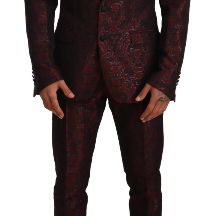Dolce & Gabbana Red Brocade Slim 2 Piece Set MARTINI Suit