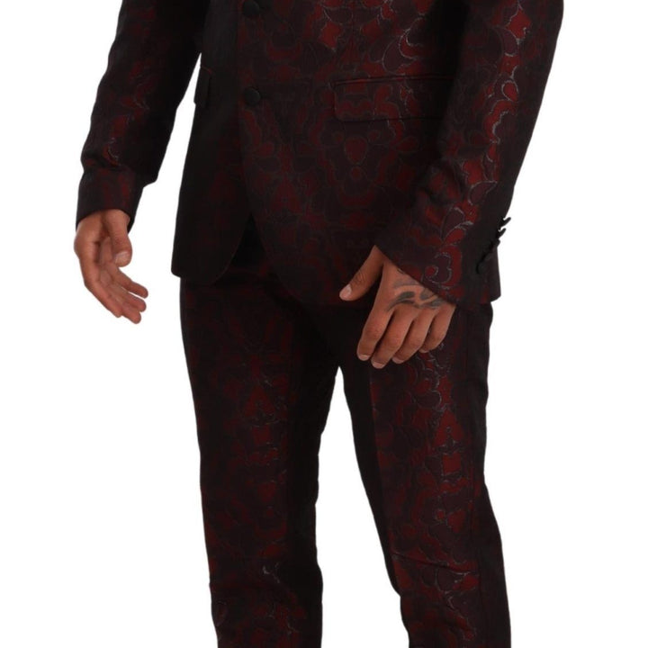 Dolce & Gabbana Red Brocade Slim 2 Piece Set MARTINI Suit