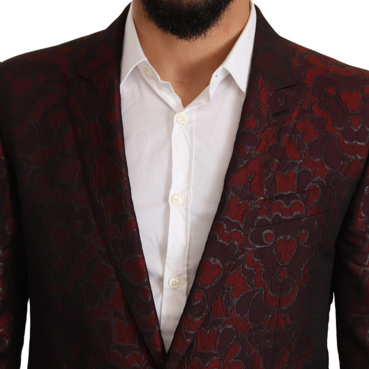 Dolce & Gabbana Red Brocade Slim 2 Piece Set MARTINI Suit