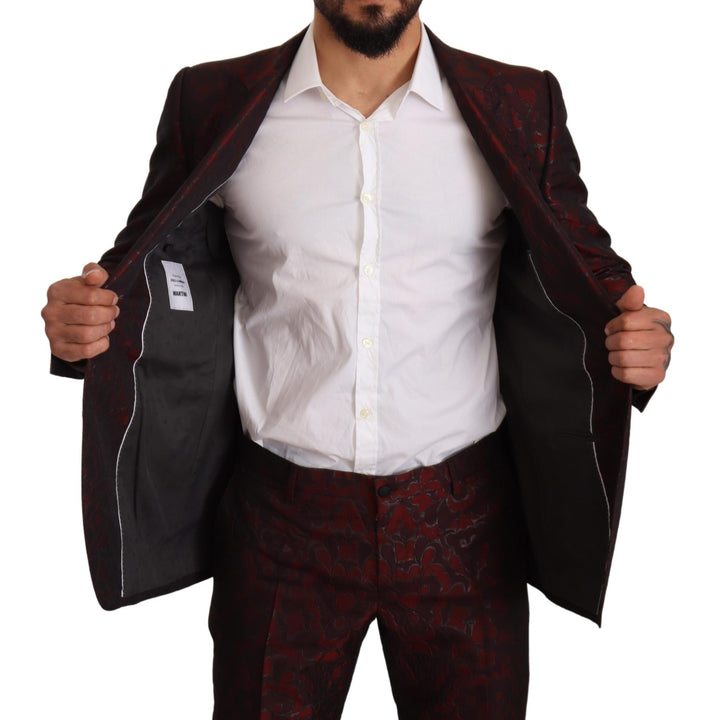 Dolce & Gabbana Red Brocade Slim 2 Piece Set MARTINI Suit