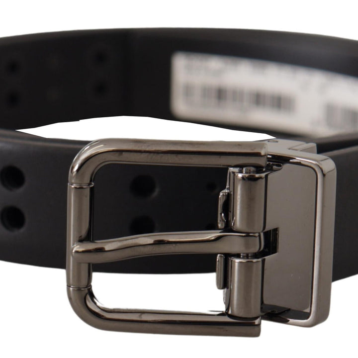 Dolce & Gabbana Black Leather Perforated Crown Belt