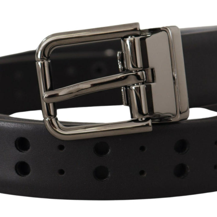 Dolce & Gabbana Black Leather Perforated Crown Belt